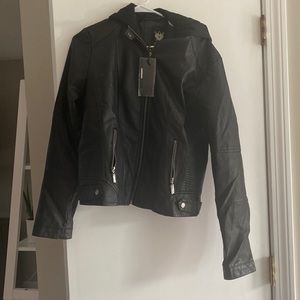 Faux leather jacket! New with tags, just wasn’t the right size for me. Hooded